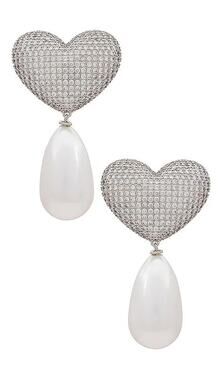 Julietta Frances Pearl Crystal Heart Clip Earrings Dangle Drop Metallic Everyday